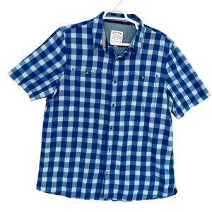 Fat Face Mens 2XL Blue White Gingham Check Short Sleeve Button Down Shirtt